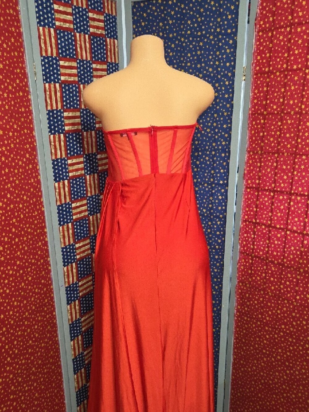 Fashion Nova Strapless Red Draped High-Low Gown - Picture 3 of 6